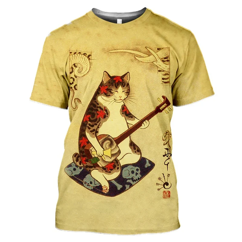 Fashion Herren Samurai Cat Vintage T-Shirt Unisex Sommer Streetwear Tank Top