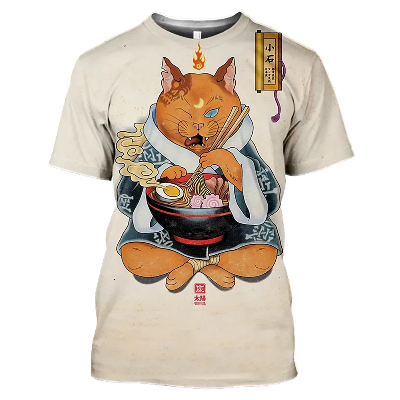 Fashion Herren Samurai Cat Vintage T-Shirt Unisex Sommer Streetwear Tank Top