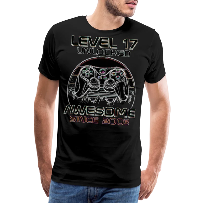 Gamer T-Shirt Top Level 17 Unlocked Fashion Herren Streetwear 100% Baumwolle