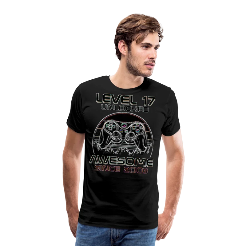 Gamer T-Shirt Top Level 17 Unlocked Fashion Herren Streetwear 100% Baumwolle