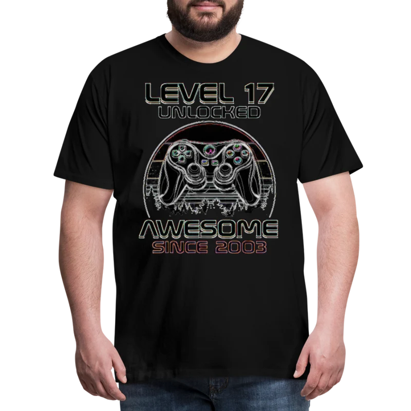 Gamer T-Shirt Top Level 17 Unlocked Fashion Herren Streetwear 100% Baumwolle