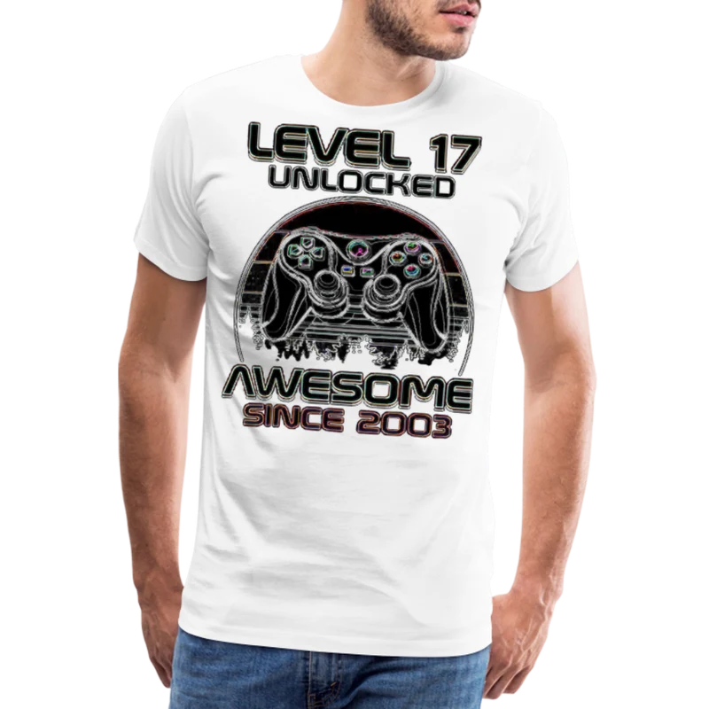 Gamer T-Shirt Top Level 17 Unlocked Fashion Herren Streetwear 100% Baumwolle