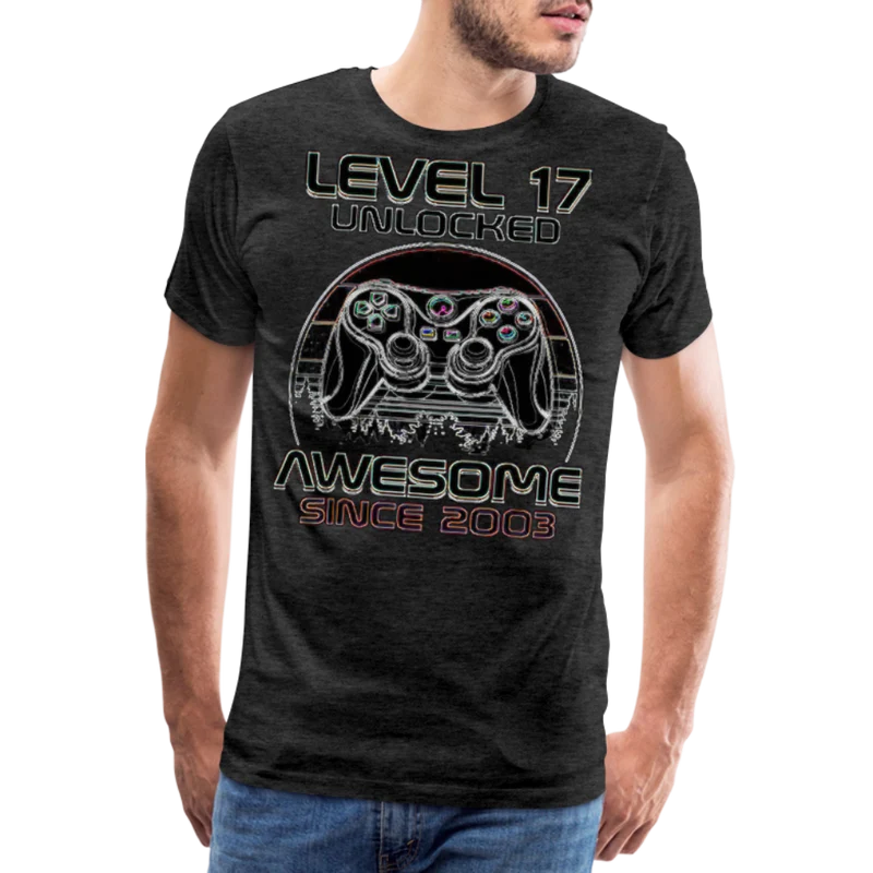 Gamer T-Shirt Top Level 17 Unlocked Fashion Herren Streetwear 100% Baumwolle