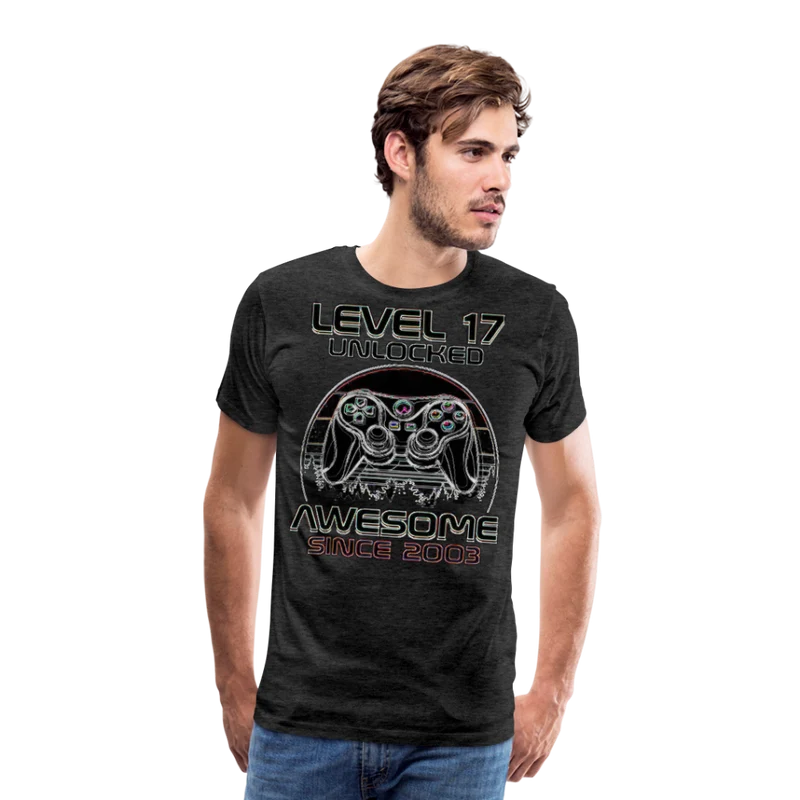 Gamer T-Shirt Top Level 17 Unlocked Fashion Herren Streetwear 100% Baumwolle