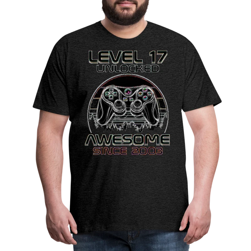 Gamer T-Shirt Top Level 17 Unlocked Fashion Herren Streetwear 100% Baumwolle