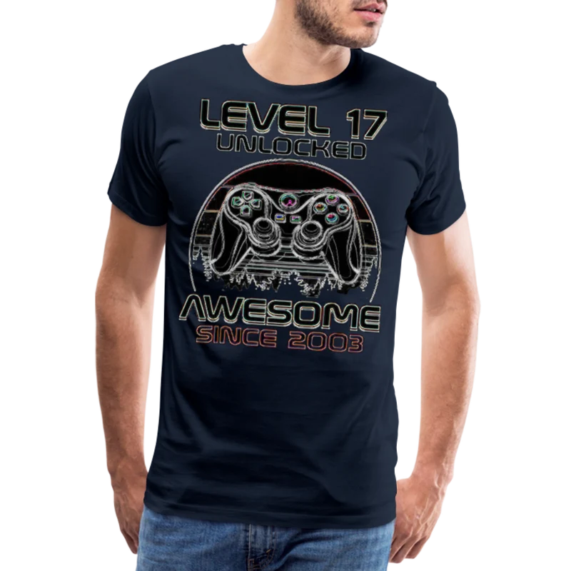 Gamer T-Shirt Top Level 17 Unlocked Fashion Herren Streetwear 100% Baumwolle