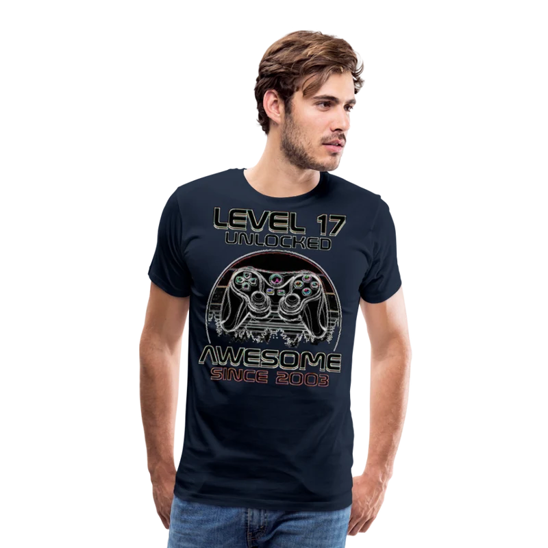 Gamer T-Shirt Top Level 17 Unlocked Fashion Herren Streetwear 100% Baumwolle