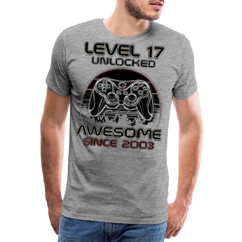 Gamer T-Shirt Top Level 17 Unlocked Fashion Herren Streetwear 100% Baumwolle