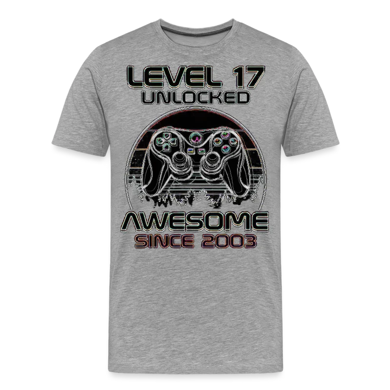 Gamer T-Shirt Top Level 17 Unlocked Fashion Herren Streetwear 100% Baumwolle