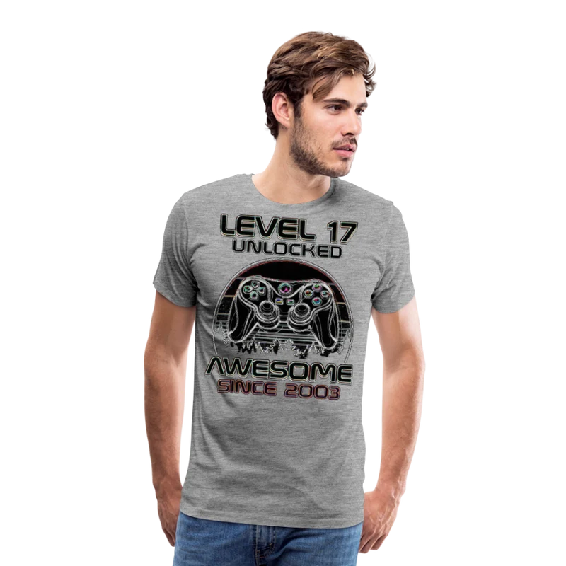 Gamer T-Shirt Top Level 17 Unlocked Fashion Herren Streetwear 100% Baumwolle