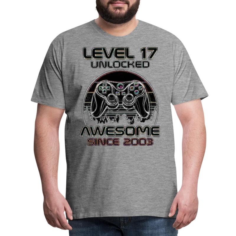 Gamer T-Shirt Top Level 17 Unlocked Fashion Herren Streetwear 100% Baumwolle