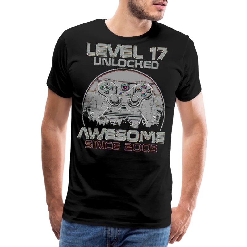Gamer T-Shirt Top Level 17 Unlocked Fashion Herren Streetwear 100% Baumwolle