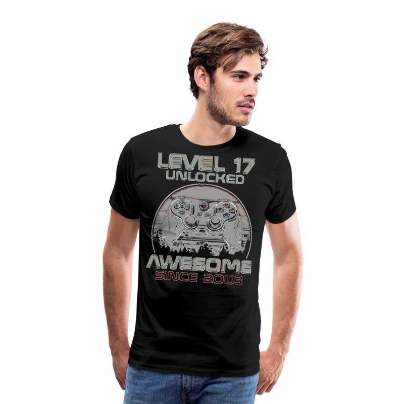 Gamer T-Shirt Top Level 17 Unlocked Fashion Herren Streetwear 100% Baumwolle