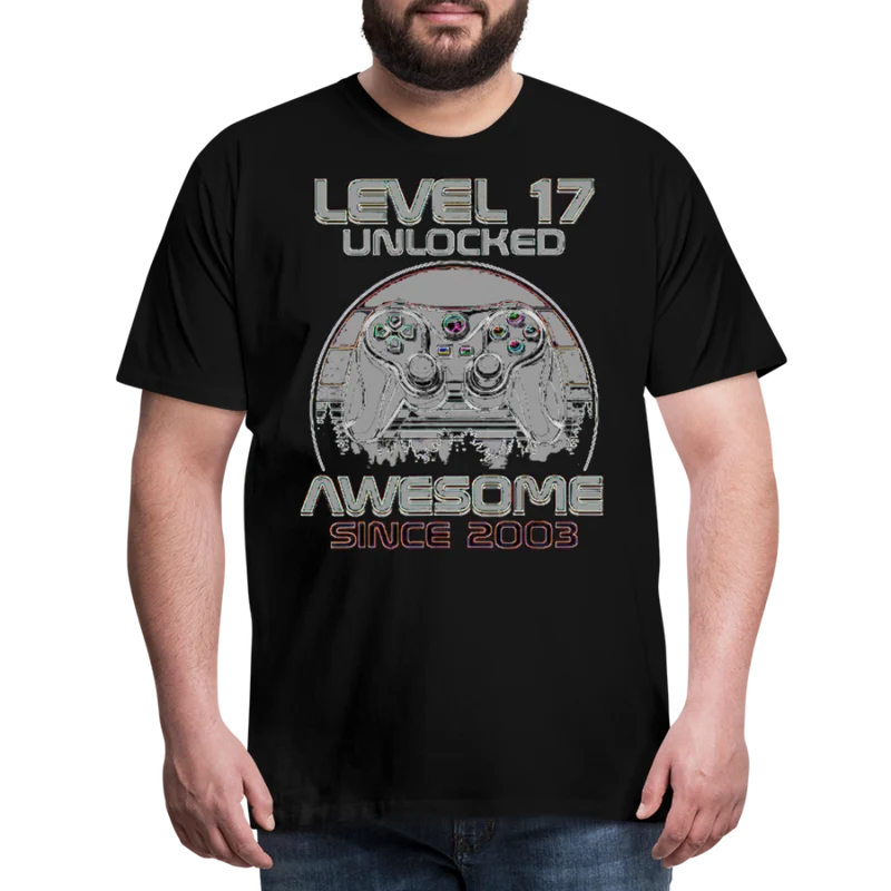 Gamer T-Shirt Top Level 17 Unlocked Fashion Herren Streetwear 100% Baumwolle