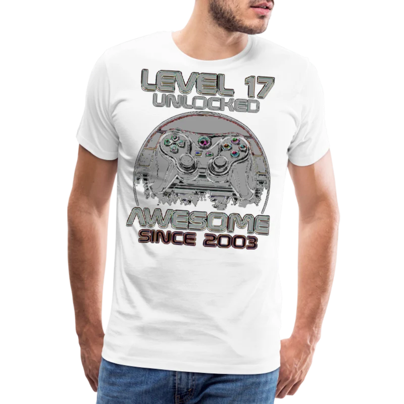 Gamer T-Shirt Top Level 17 Unlocked Fashion Herren Streetwear 100% Baumwolle