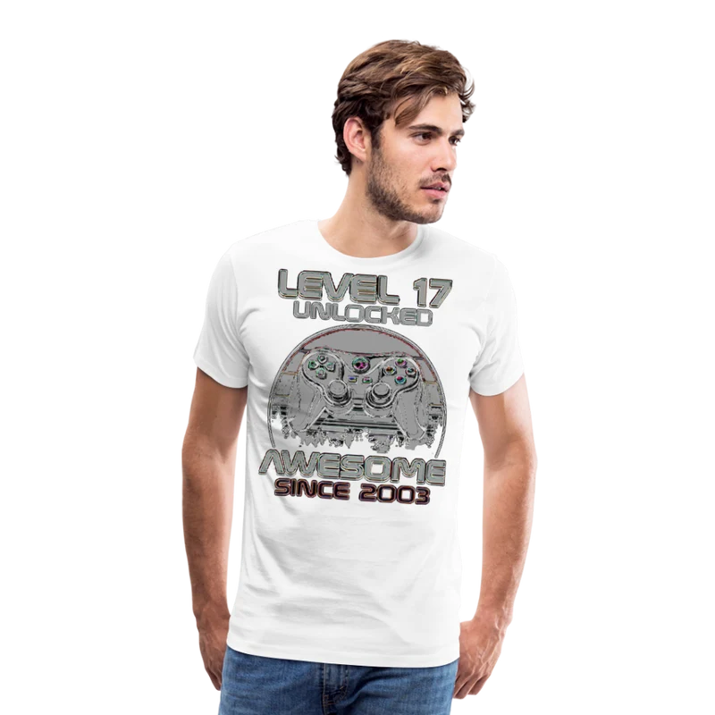 Gamer T-Shirt Top Level 17 Unlocked Fashion Herren Streetwear 100% Baumwolle
