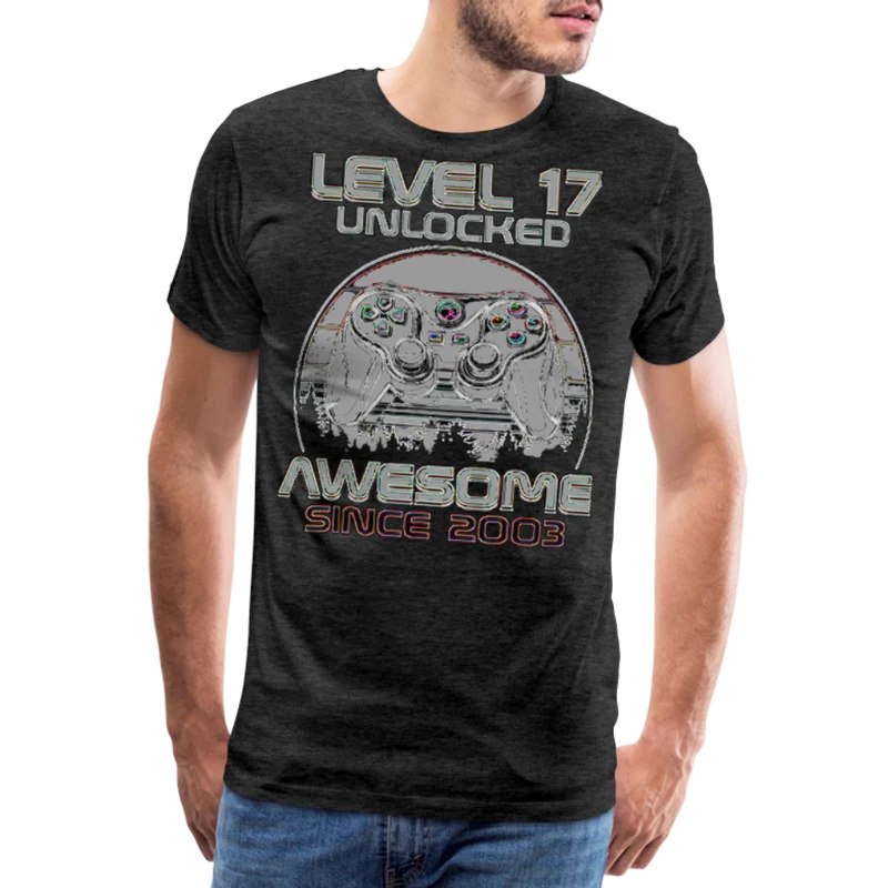 Gamer T-Shirt Top Level 17 Unlocked Fashion Herren Streetwear 100% Baumwolle