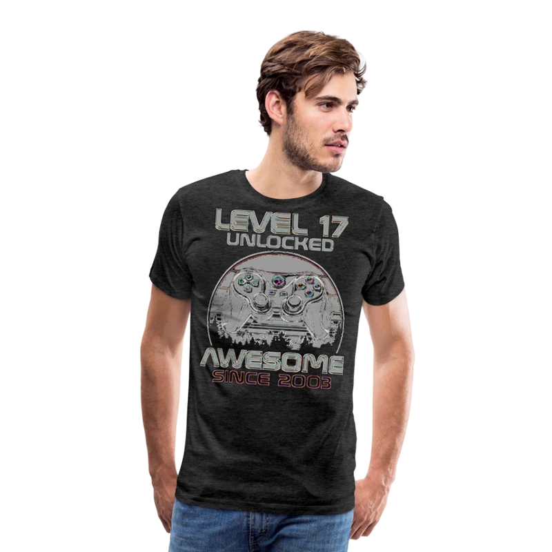 Gamer T-Shirt Top Level 17 Unlocked Fashion Herren Streetwear 100% Baumwolle