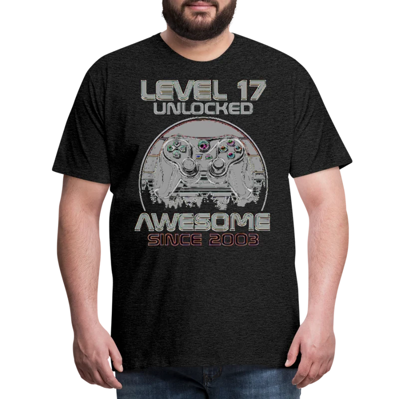 Gamer T-Shirt Top Level 17 Unlocked Fashion Herren Streetwear 100% Baumwolle