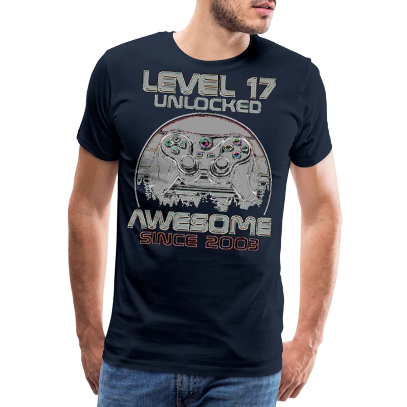 Gamer T-Shirt Top Level 17 Unlocked Fashion Herren Streetwear 100% Baumwolle
