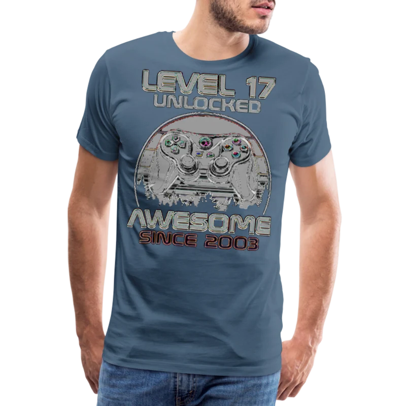 Gamer T-Shirt Top Level 17 Unlocked Fashion Herren Streetwear 100% Baumwolle