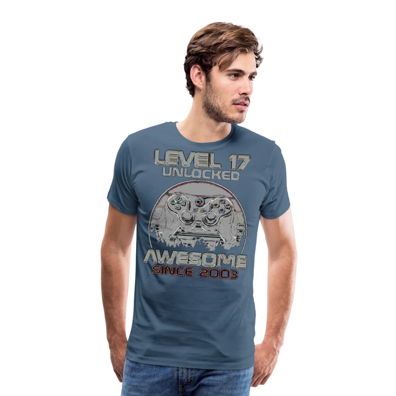 Gamer T-Shirt Top Level 17 Unlocked Fashion Herren Streetwear 100% Baumwolle