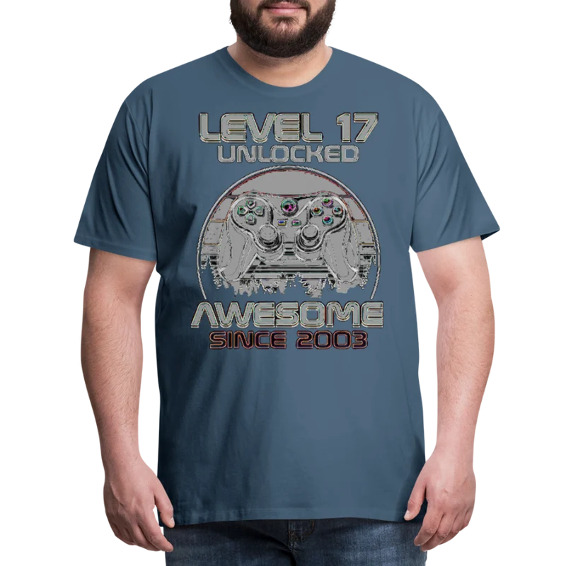 Gamer T-Shirt Top Level 17 Unlocked Fashion Herren Streetwear 100% Baumwolle