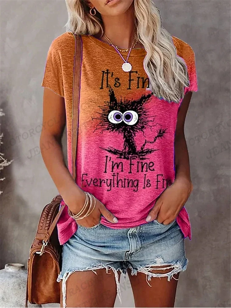 Damen Sommer Top 3D Cartoon T-Shirt Rundhals Streetwear lockeres Damentop Bluse