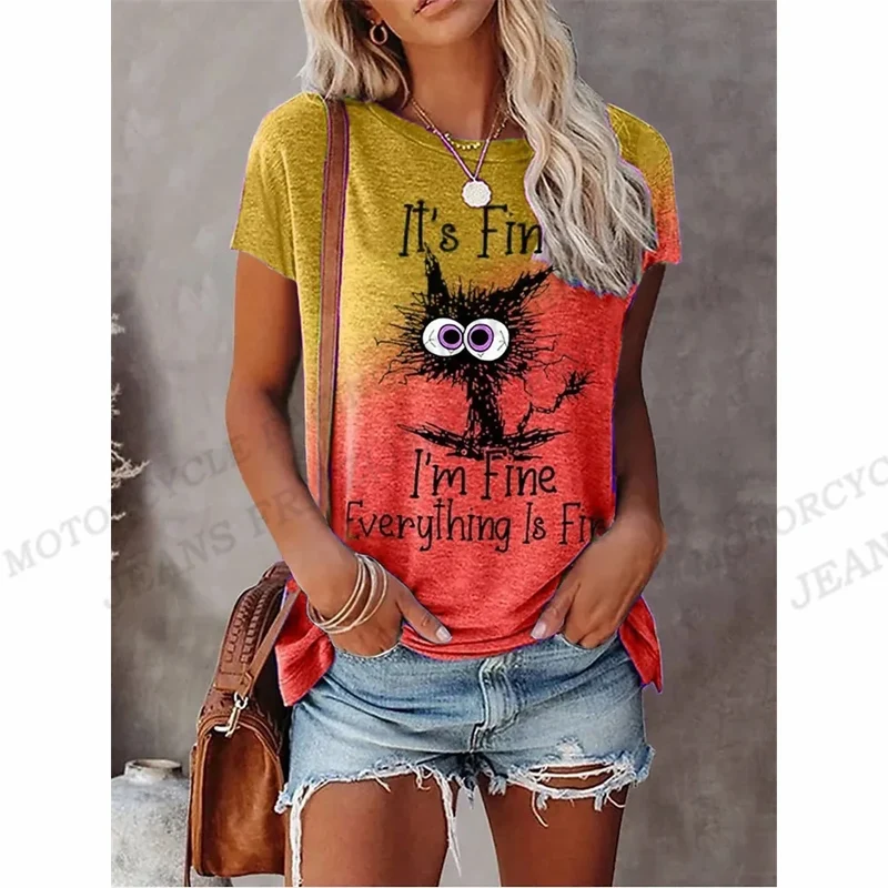 Damen Sommer Top 3D Cartoon T-Shirt Rundhals Streetwear lockeres Damentop Bluse