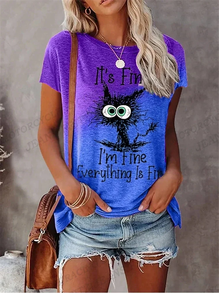 Damen Sommer Top 3D Cartoon T-Shirt Rundhals Streetwear lockeres Damentop Bluse