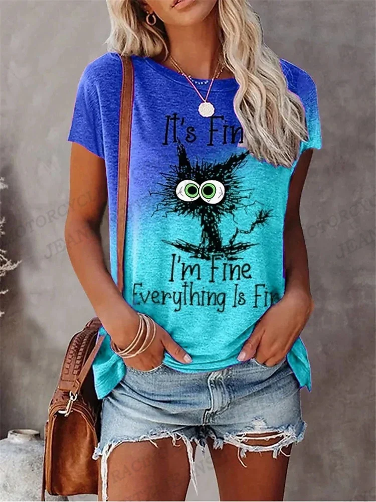Damen Sommer Top 3D Cartoon T-Shirt Rundhals Streetwear lockeres Damentop Bluse