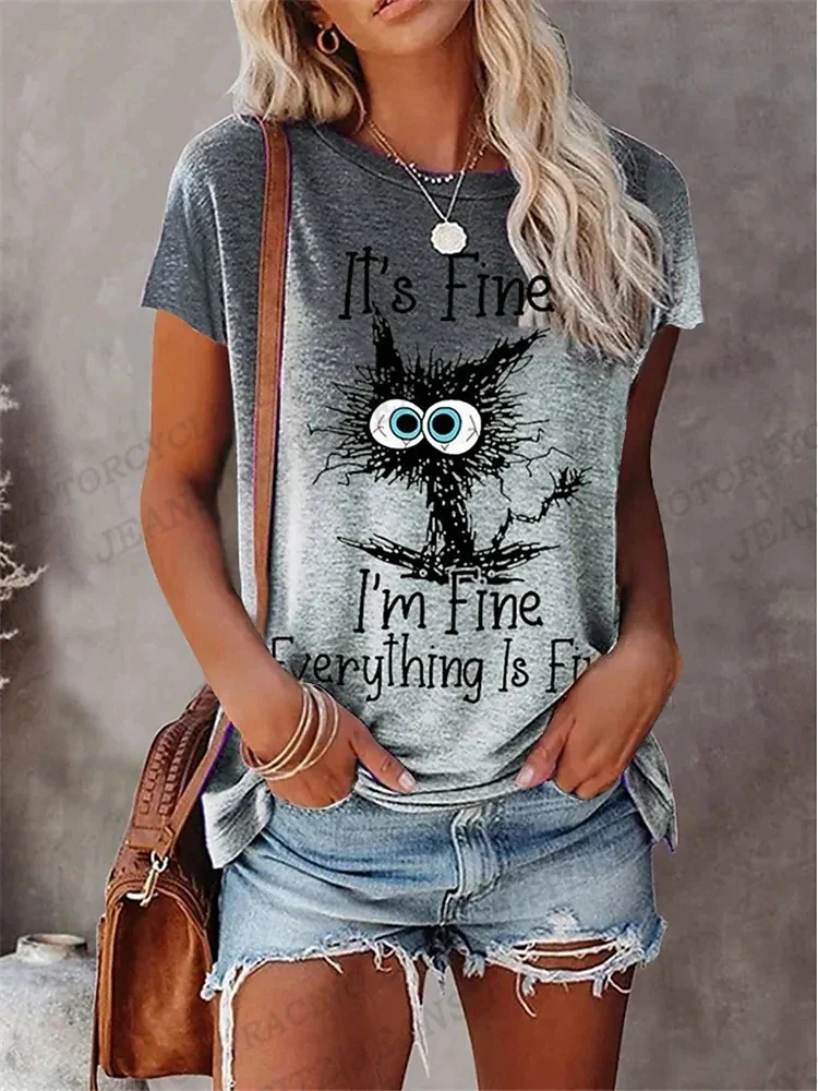 Damen Sommer Top 3D Cartoon T-Shirt Rundhals Streetwear lockeres Damentop Bluse