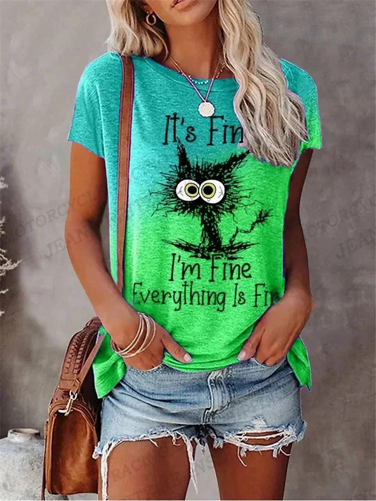 Damen Sommer Top 3D Cartoon T-Shirt Rundhals Streetwear lockeres Damentop Bluse