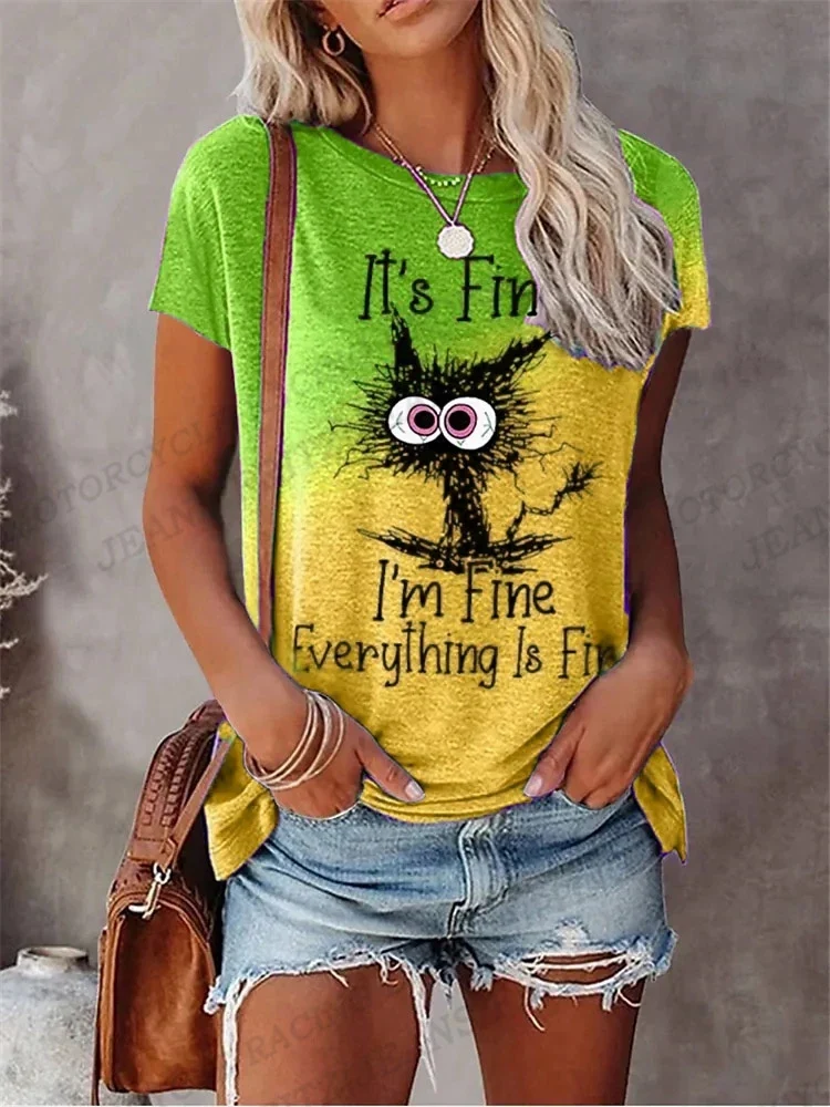 Damen Sommer Top 3D Cartoon T-Shirt Rundhals Streetwear lockeres Damentop Bluse