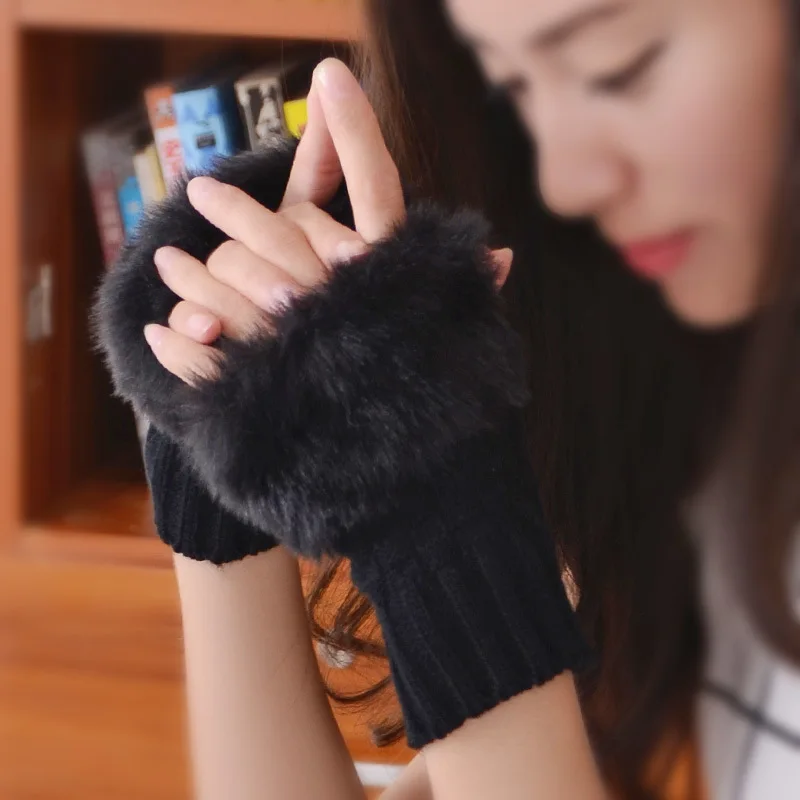 Winter Handschuhe Damen Strick fingerlose Handwärmer Fäustlinge Halbfinger