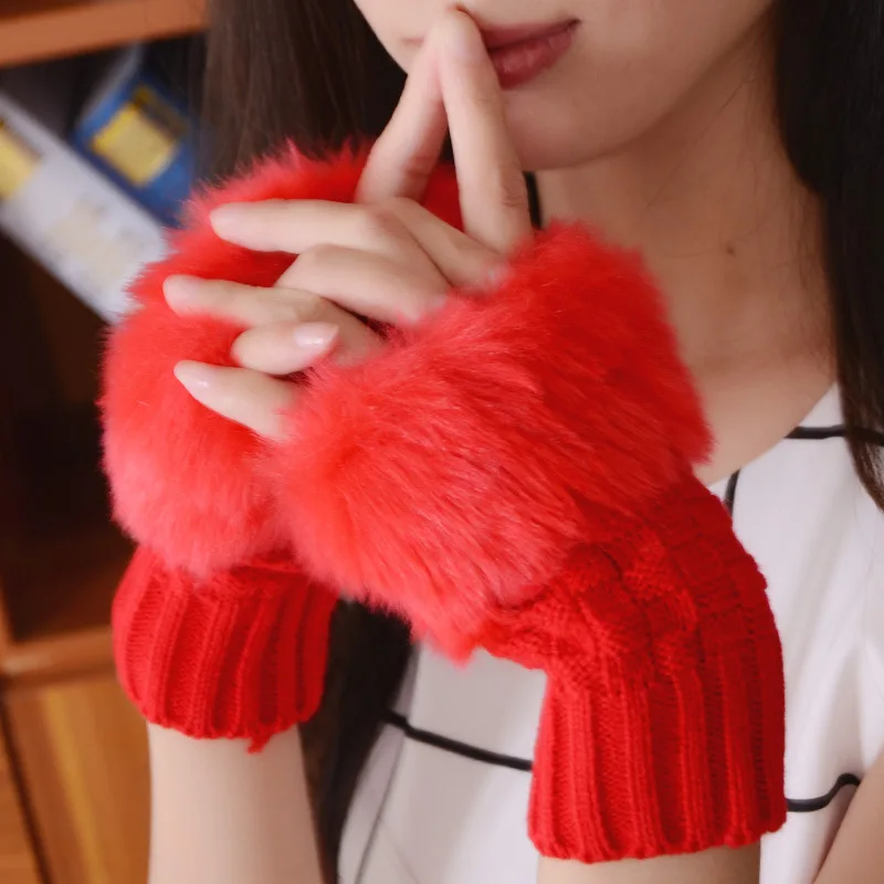 Winter Handschuhe Damen Strick fingerlose Handwärmer Fäustlinge Halbfinger