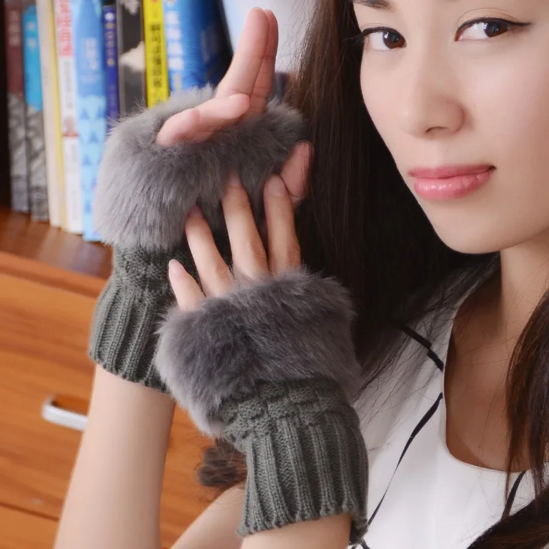 Winter Handschuhe Damen Strick fingerlose Handwärmer Fäustlinge Halbfinger