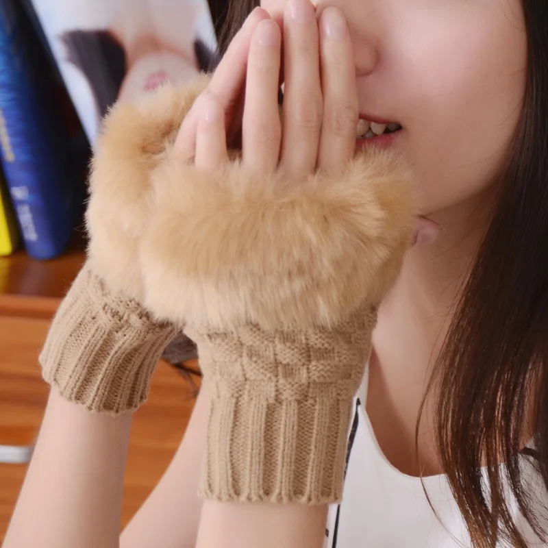 Winter Handschuhe Damen Strick fingerlose Handwärmer Fäustlinge Halbfinger