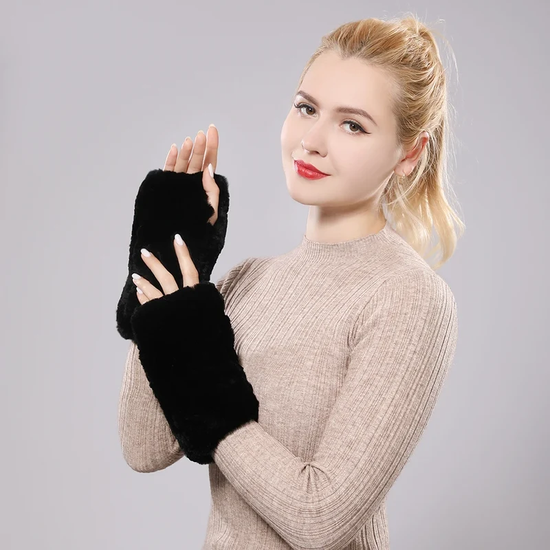 Winter Handschuhe Damen Strick fingerlose Handwärmer Fäustlinge Halbfinger
