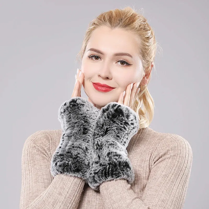 Winter Handschuhe Damen Strick fingerlose Handwärmer Fäustlinge Halbfinger