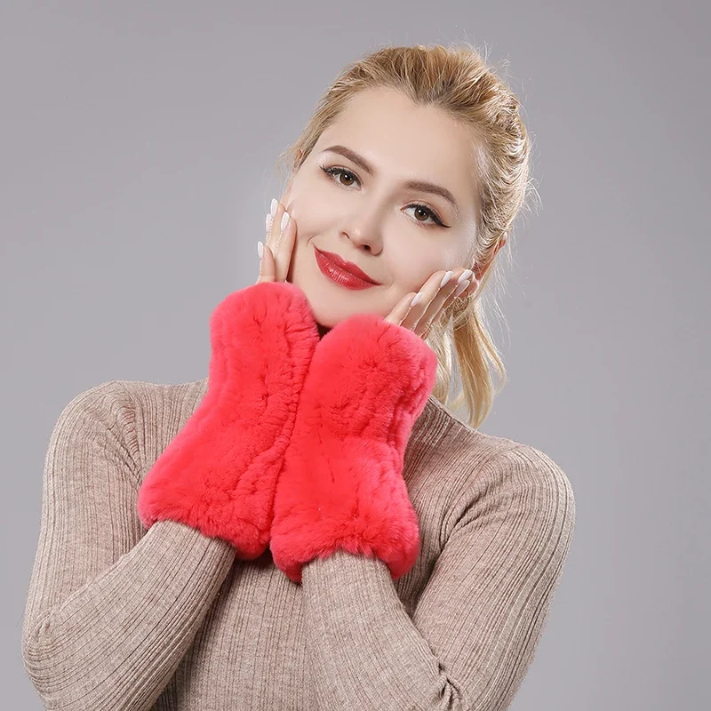 Winter Handschuhe Damen Strick fingerlose Handwärmer Fäustlinge Halbfinger
