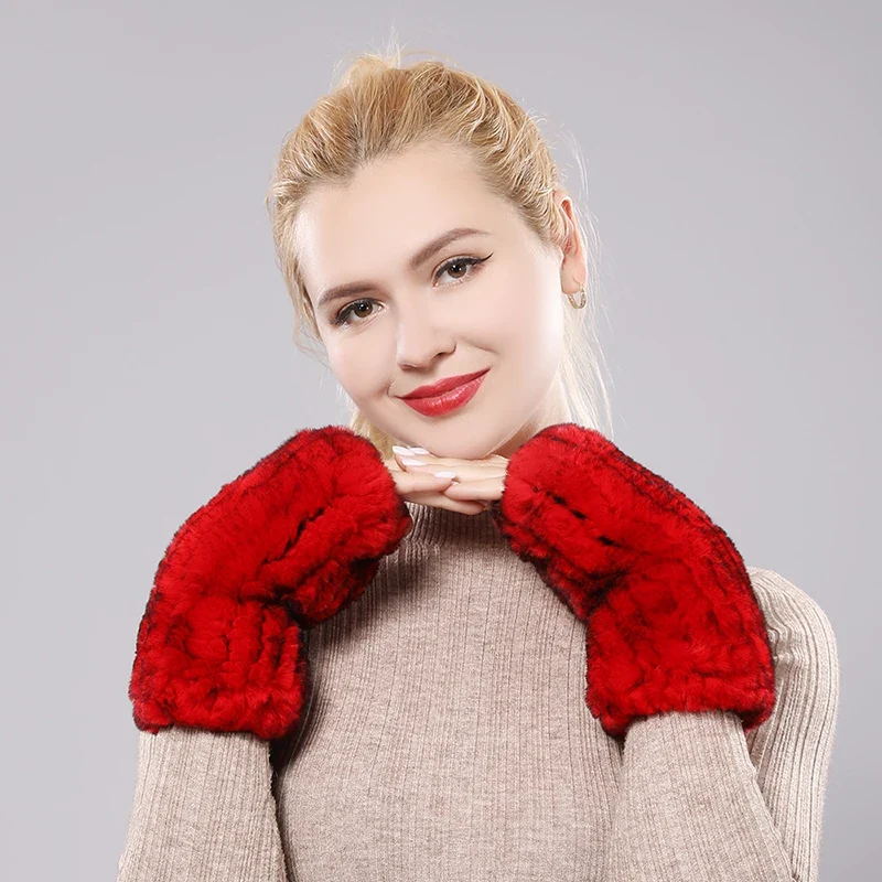 Winter Handschuhe Damen Strick fingerlose Handwärmer Fäustlinge Halbfinger