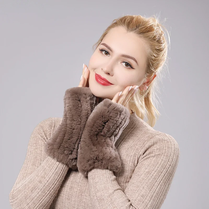 Winter Handschuhe Damen Strick fingerlose Handwärmer Fäustlinge Halbfinger