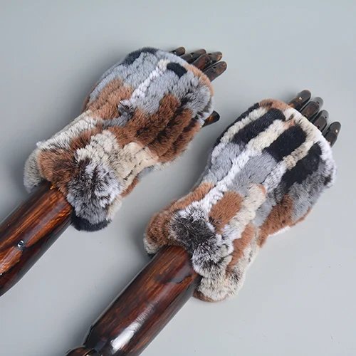 Winter Handschuhe Damen Strick fingerlose Handwärmer Fäustlinge Halbfinger
