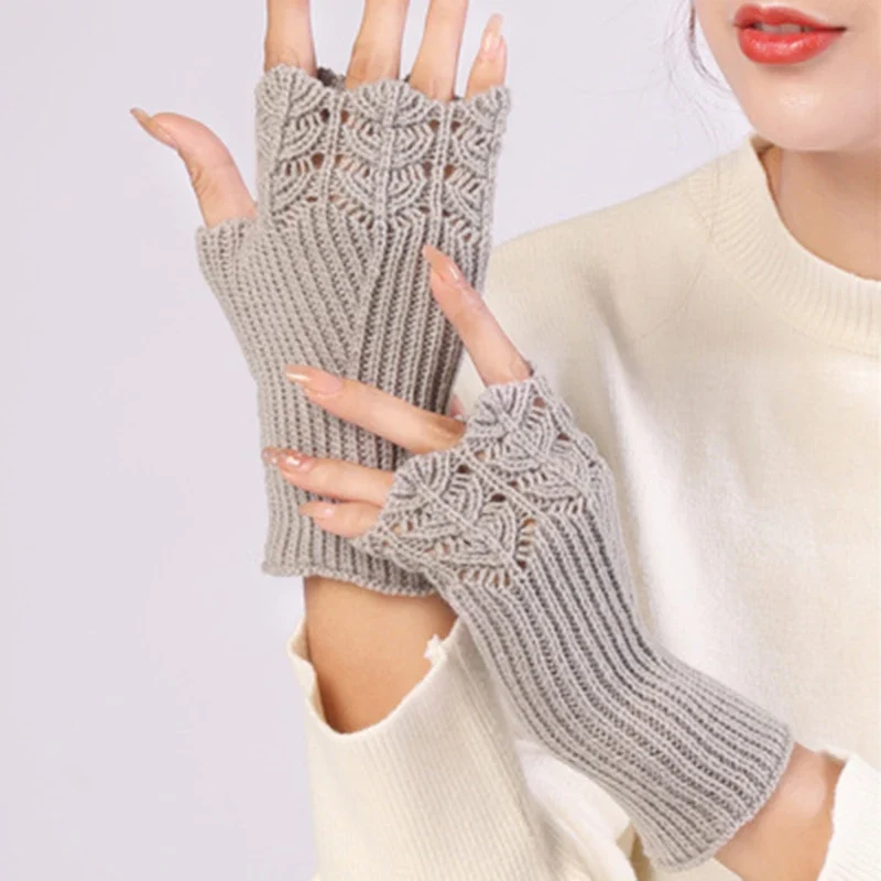 Winter Handschuhe Damen Strick fingerlose Handwärmer Fäustlinge Halbfinger