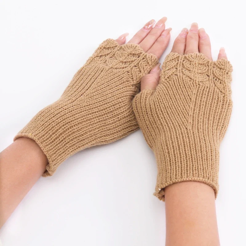 Winter Handschuhe Damen Strick fingerlose Handwärmer Fäustlinge Halbfinger