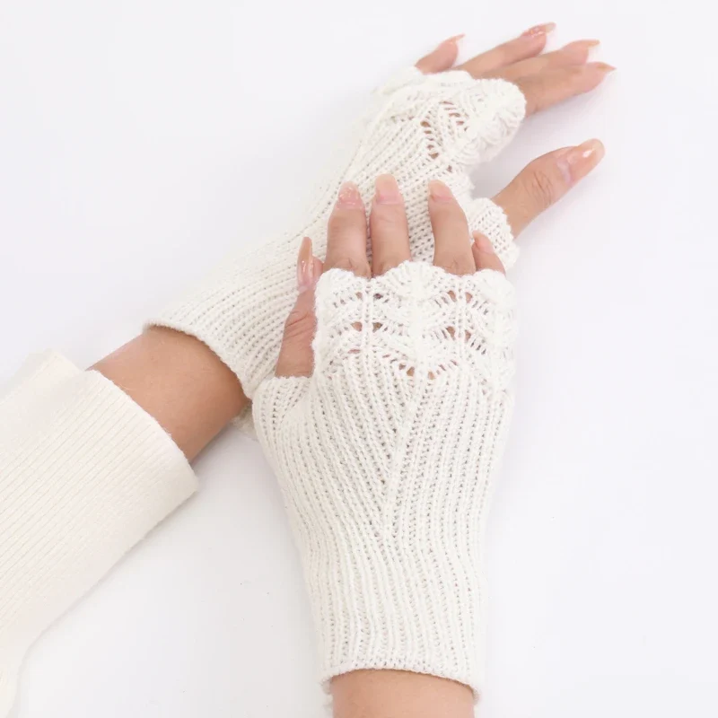 Winter Handschuhe Damen Strick fingerlose Handwärmer Fäustlinge Halbfinger