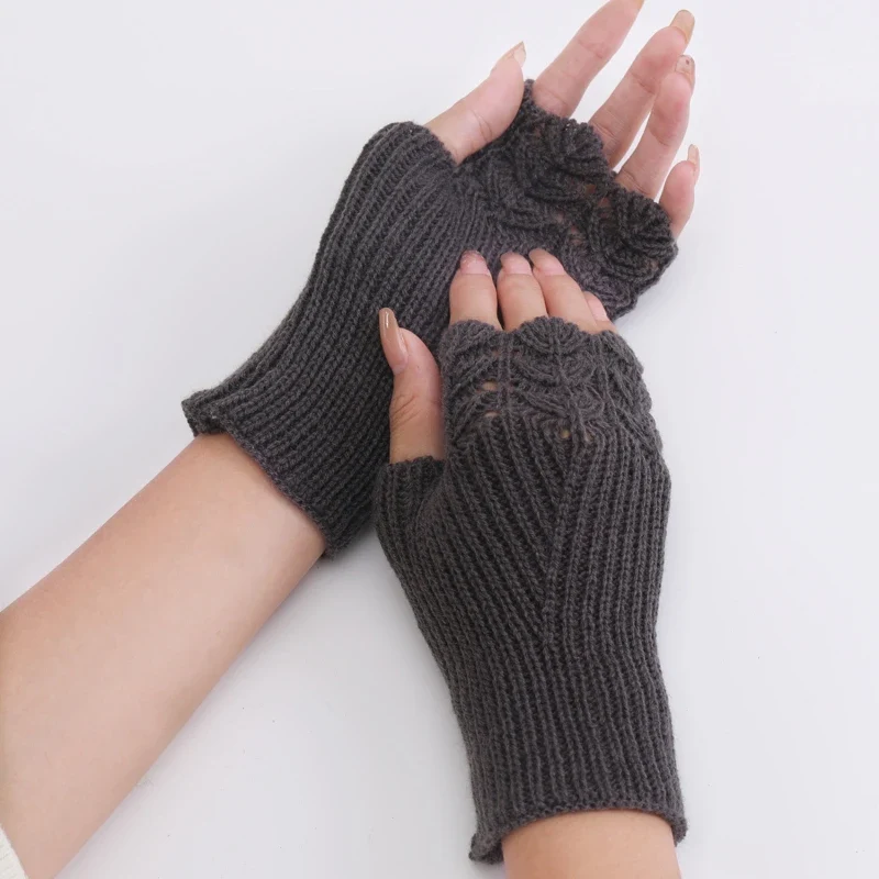 Winter Handschuhe Damen Strick fingerlose Handwärmer Fäustlinge Halbfinger