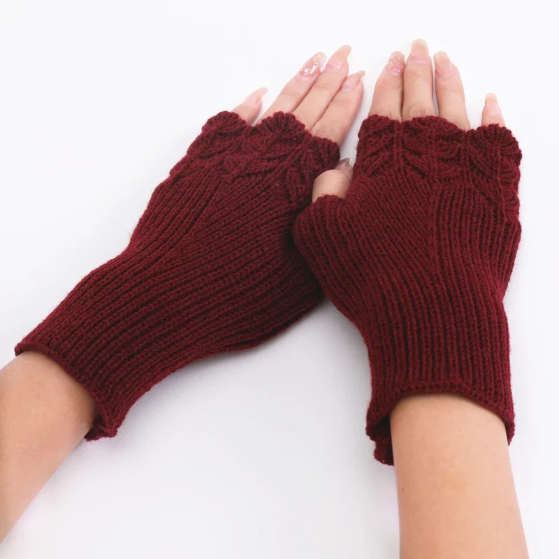 Winter Handschuhe Damen Strick fingerlose Handwärmer Fäustlinge Halbfinger