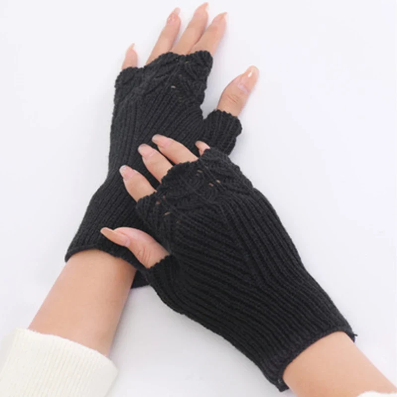 Winter Handschuhe Damen Strick fingerlose Handwärmer Fäustlinge Halbfinger